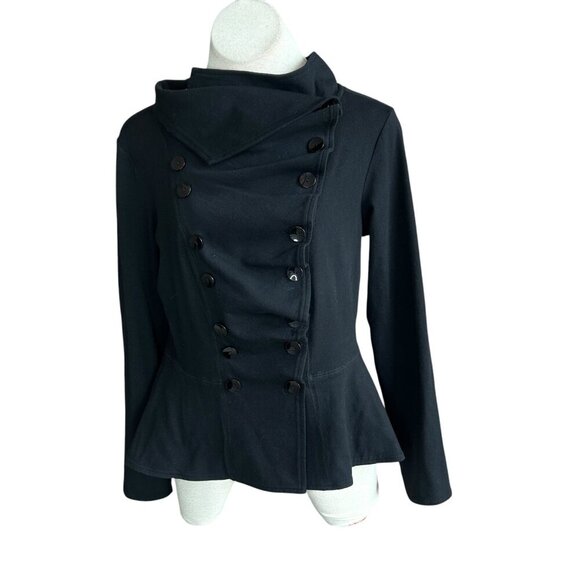 Redwood Court Black Asymmetrical Buttoned Peplum Jacket Size Small - Picture 1 of 9